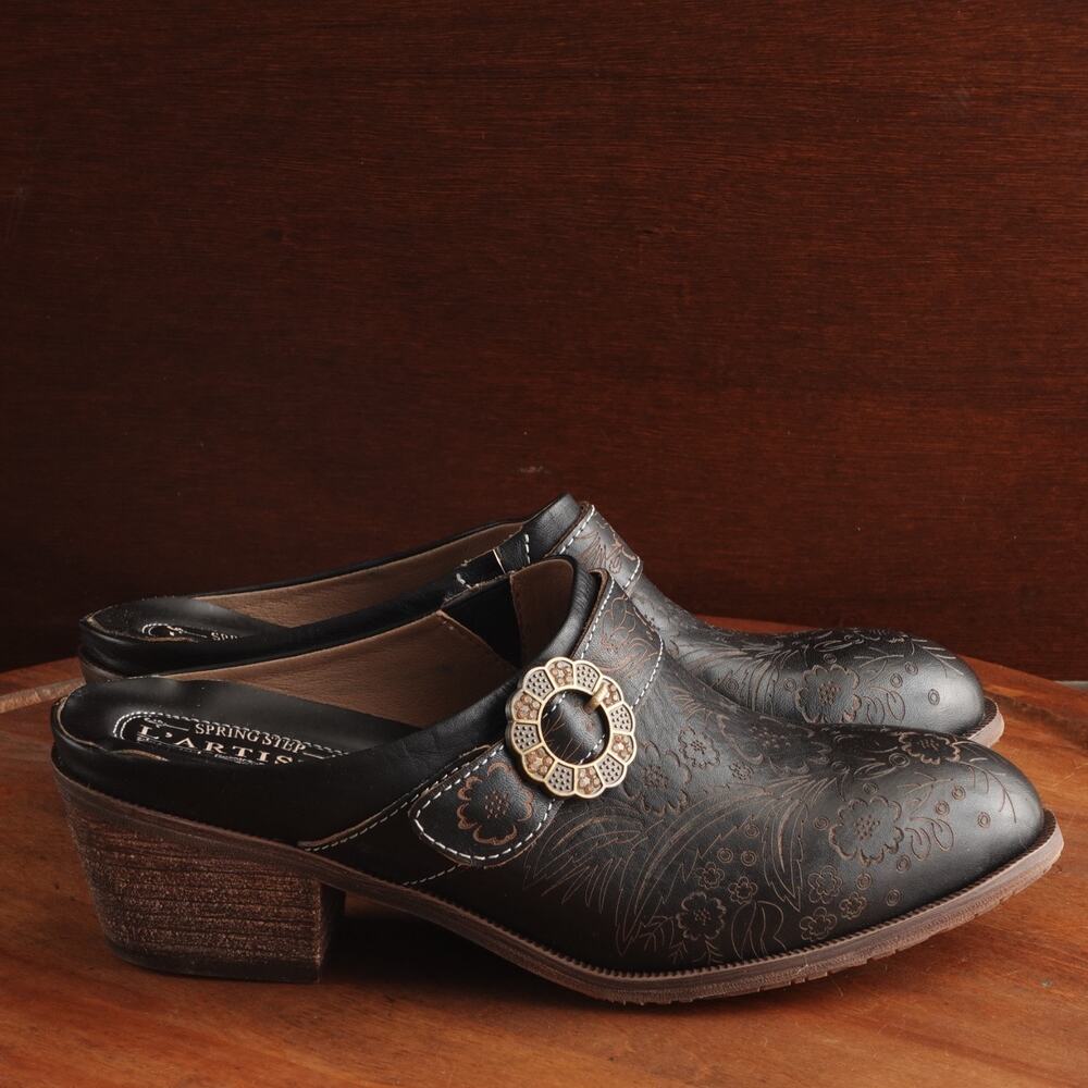 L'Artiste Mules Women SZ EU 41 US 9.5-10 BLK Zoozi Coastal Cowgirl Leather Shoes